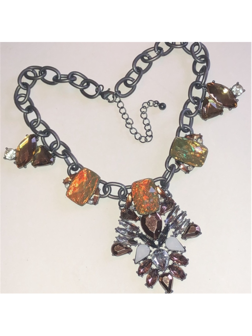 Elegant Dark Metal Multicolor Statement Necklace